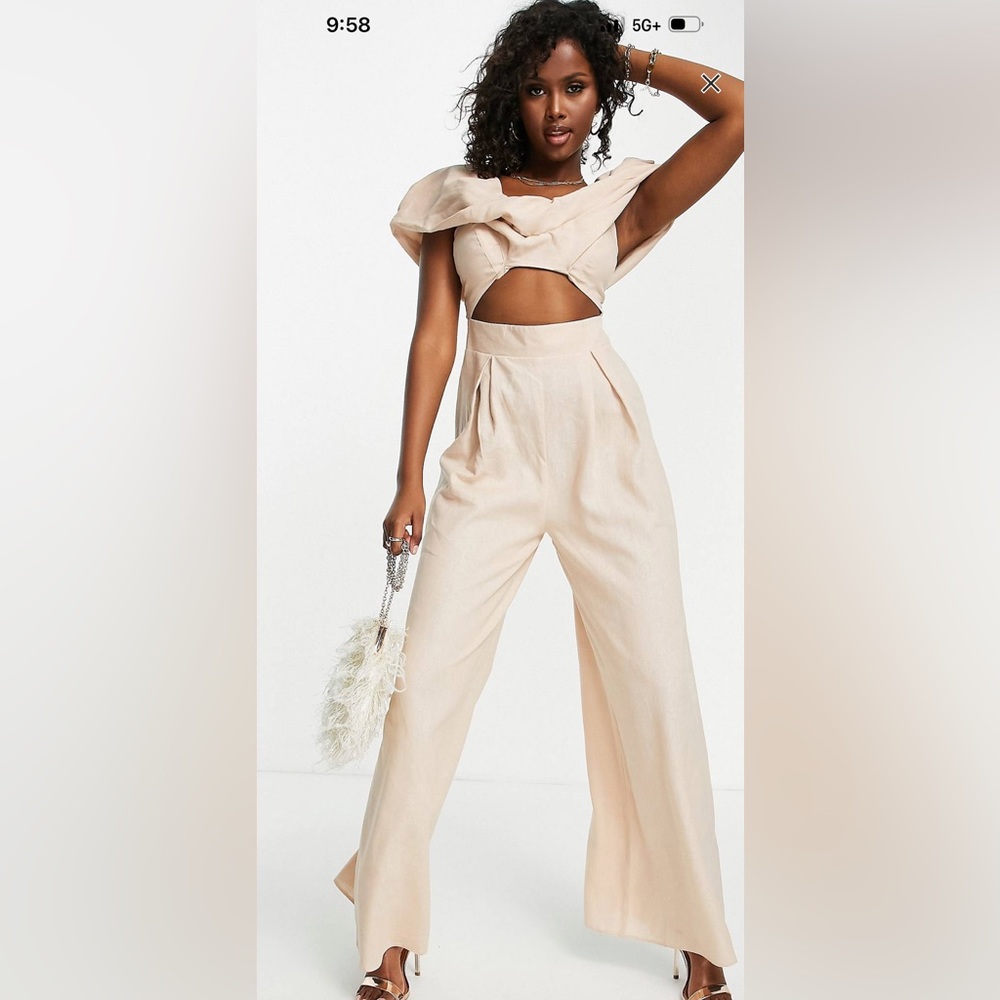 Beige Linen Jumpsuit with Cutouts